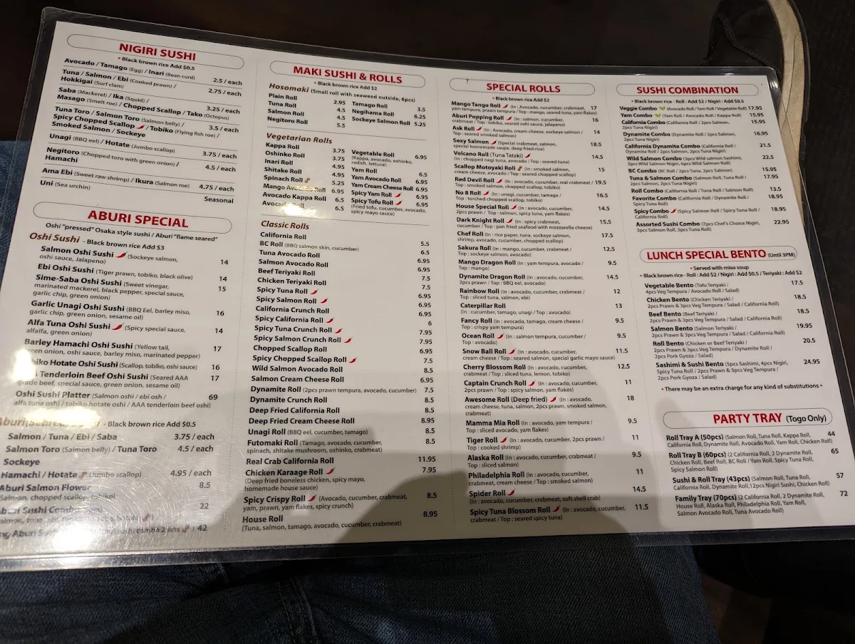 Menu, Sushi Modo - Port Moody