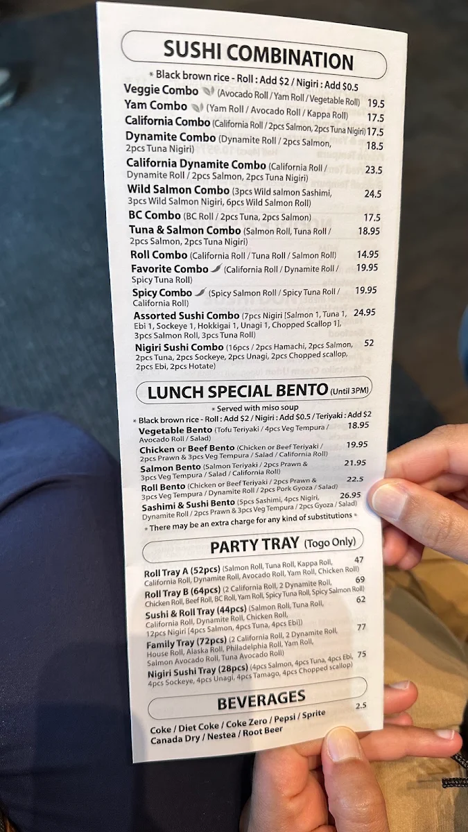 Menu, Sushi Modo - Port Moody