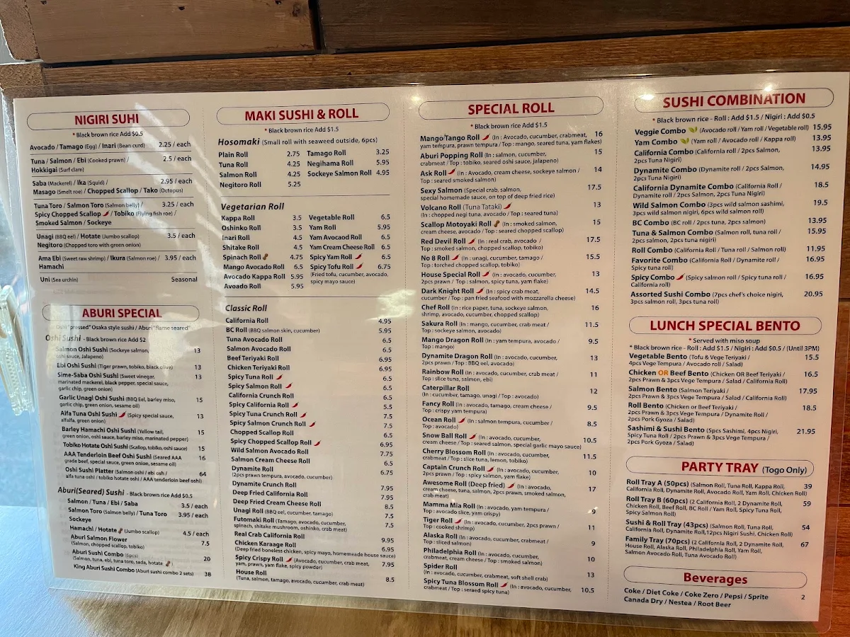 Menu, Sushi Modo - Port Moody