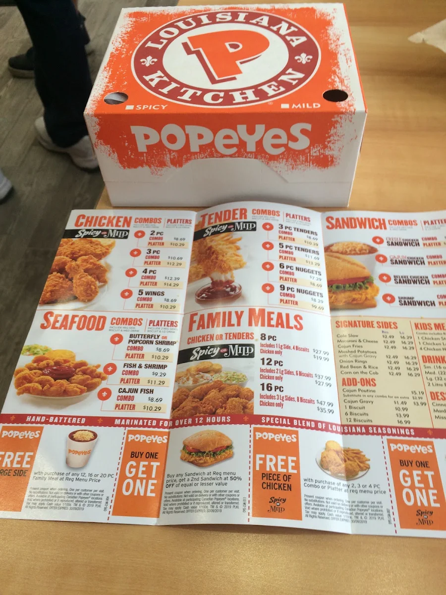 Menu, Popeyes Louisiana Kitchen