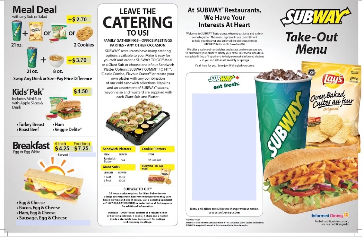 Menu, Subway