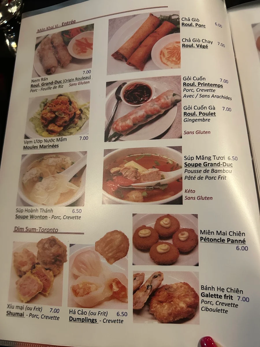 Menu, Le GranDuc Restaurant