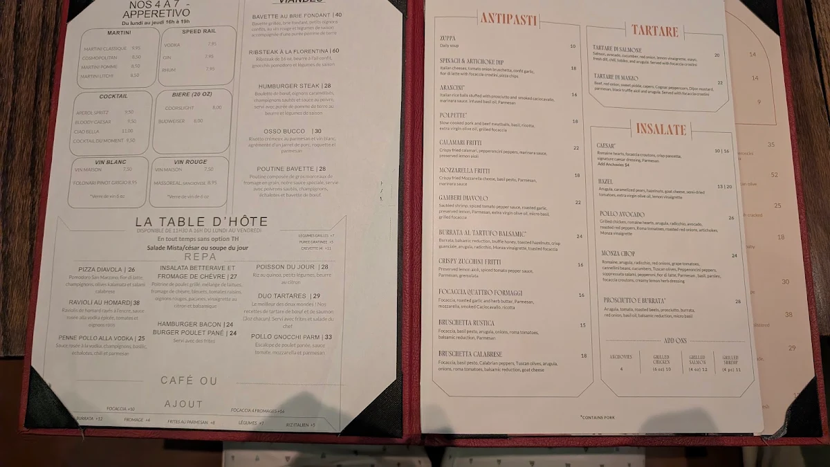 Menu, Enoteca Monza Pizzeria Moderna