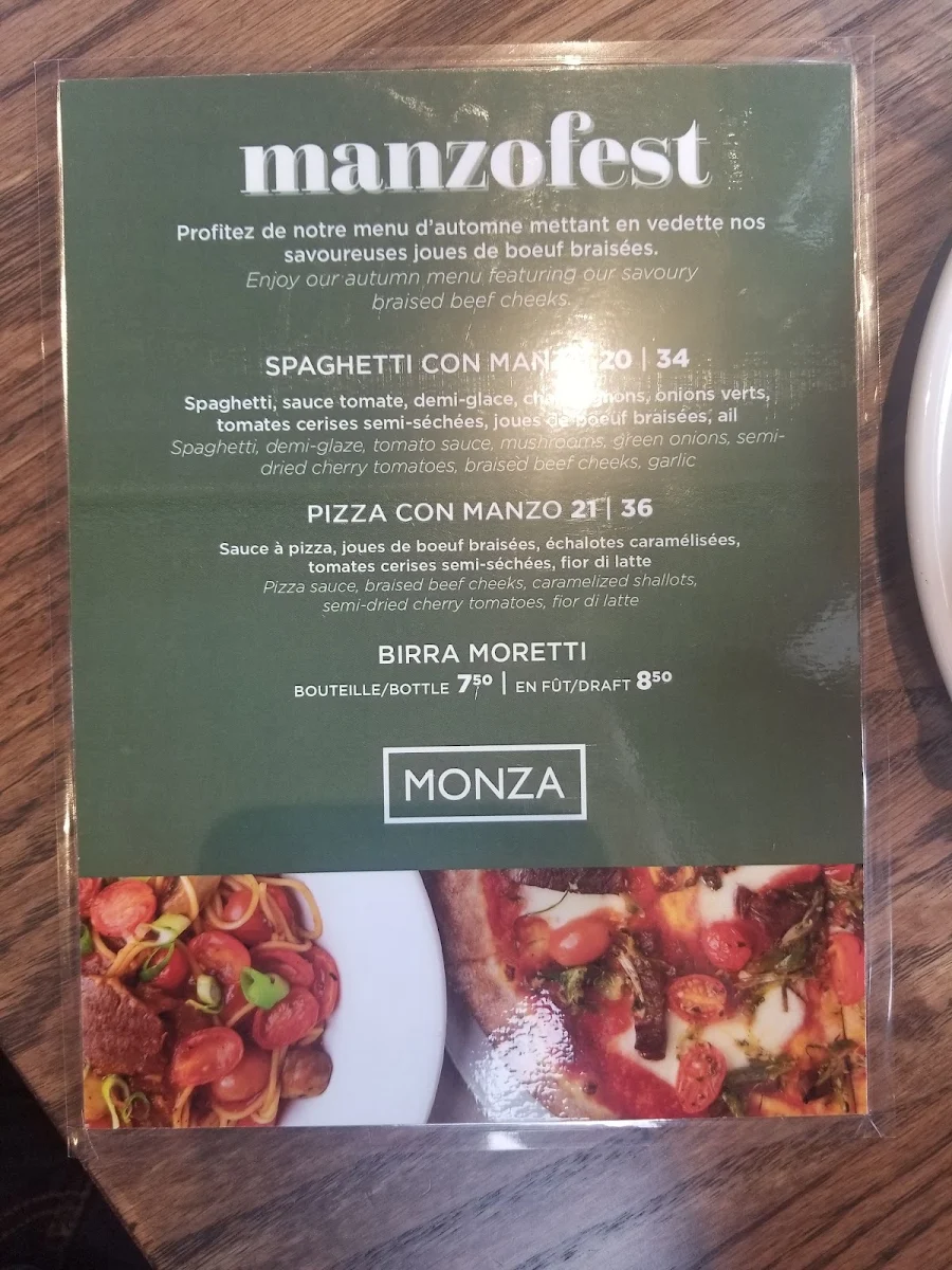 Menu, Enoteca Monza Pizzeria Moderna