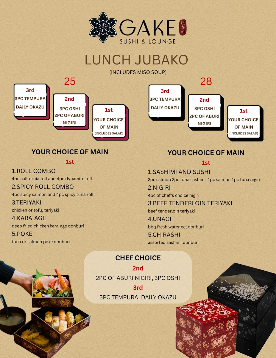Menu, Gake Sushi & Lounge