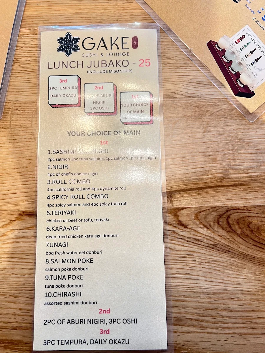 Menu, Gake Sushi & Lounge