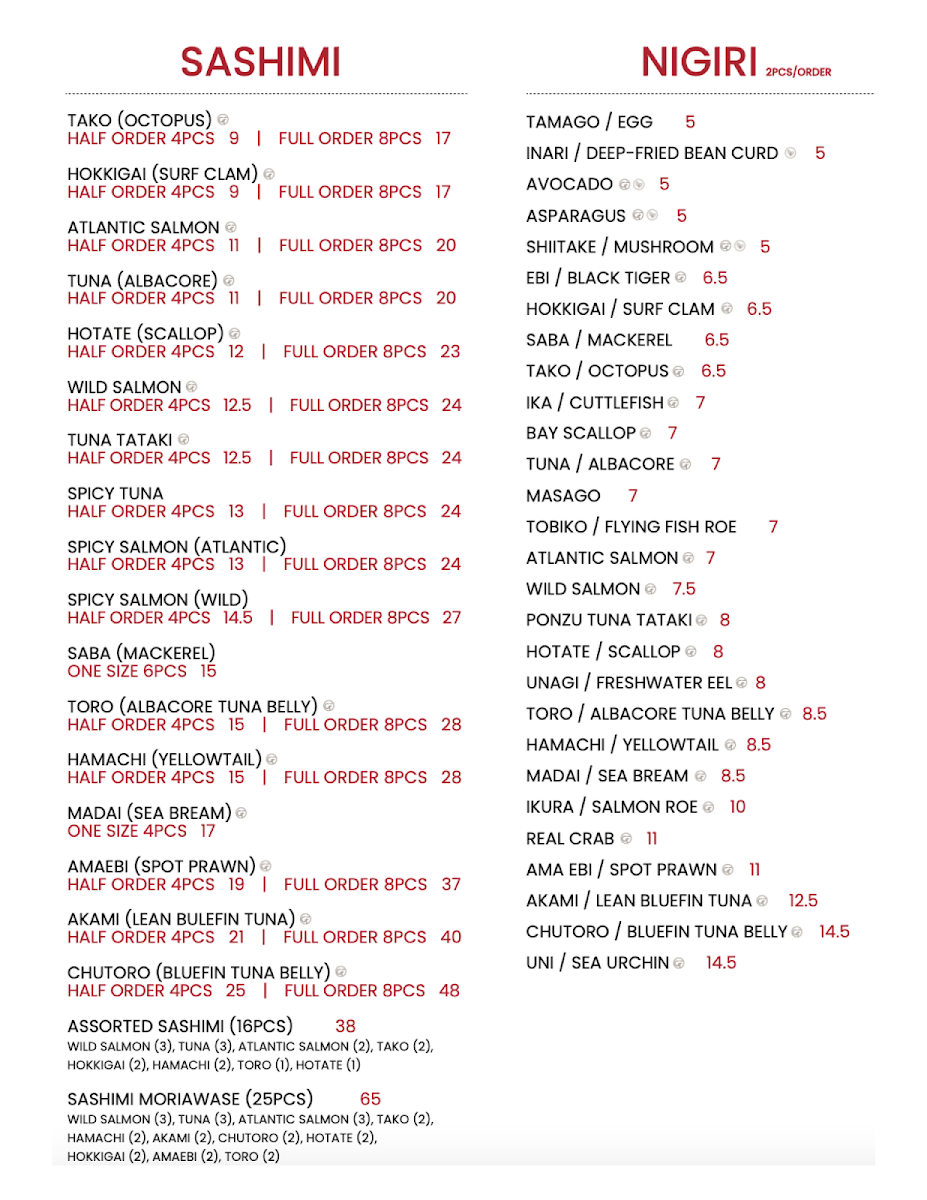 Menu, Gake Sushi & Lounge
