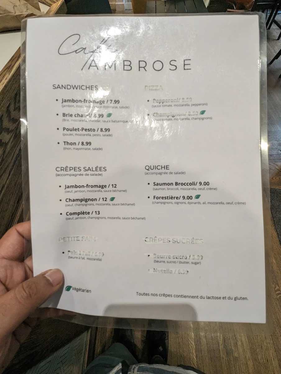 Menu, Ambrose Café