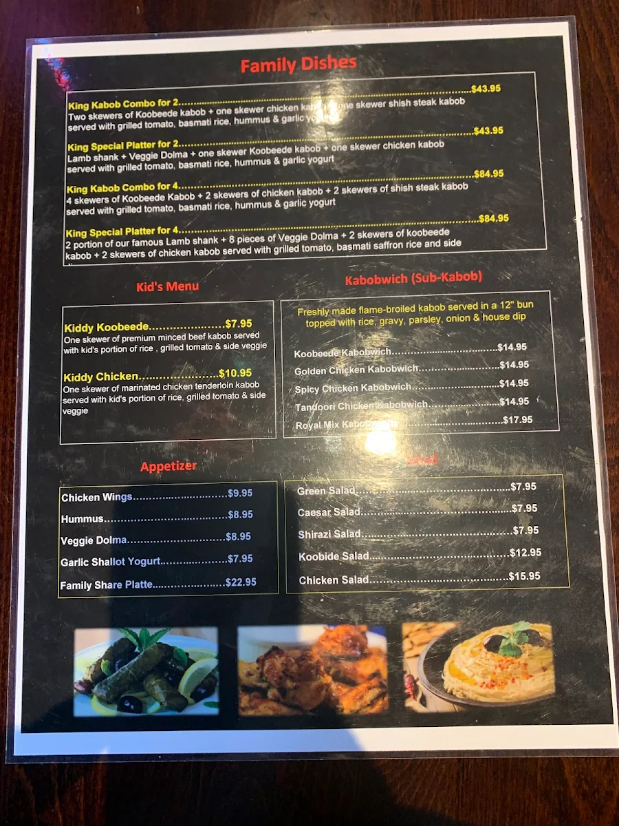 Menu, King Kabob Restaurant