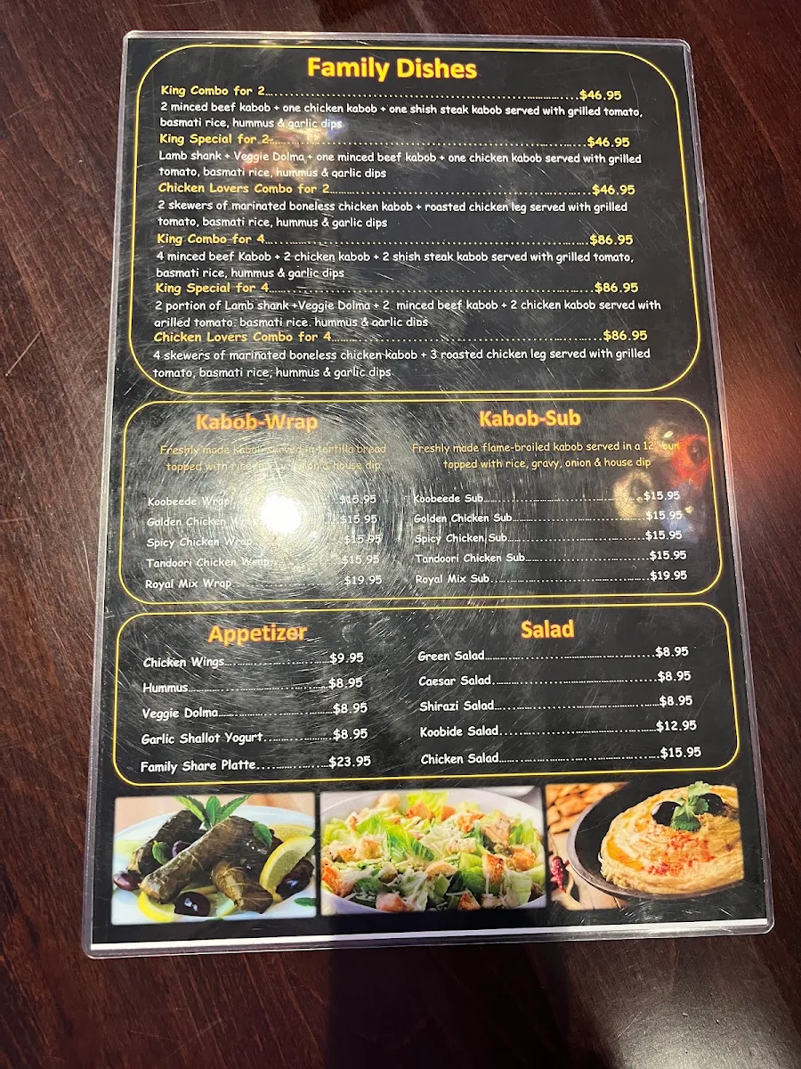 Menu, King Kabob Restaurant
