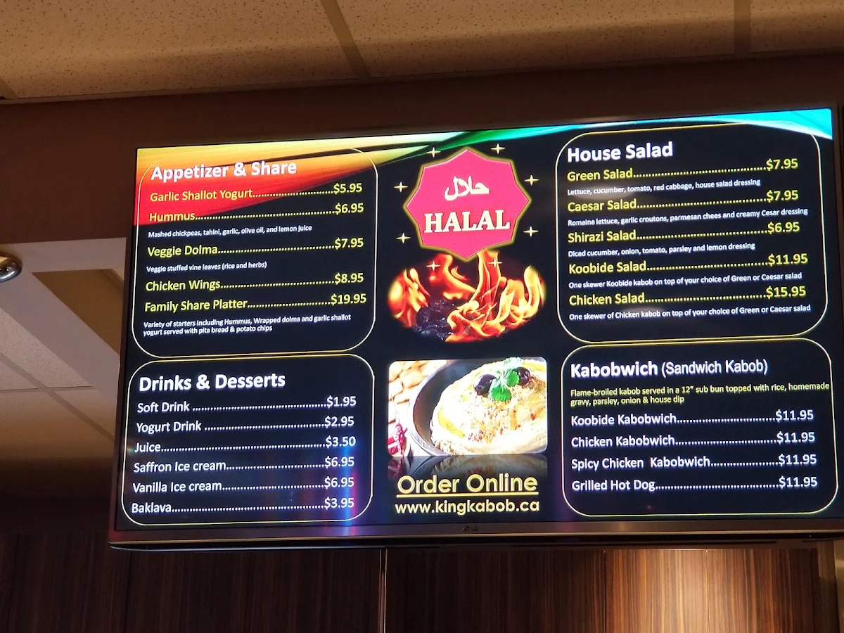 Menu, King Kabob Restaurant