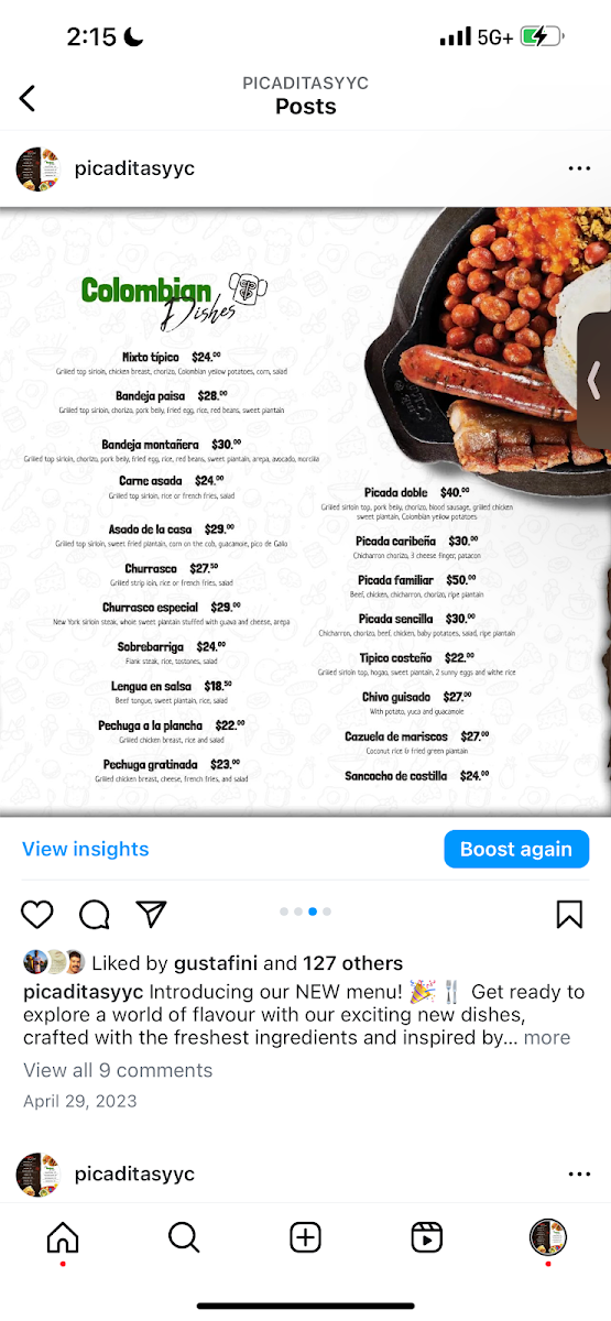 Menu, Picaditas Latin Foods