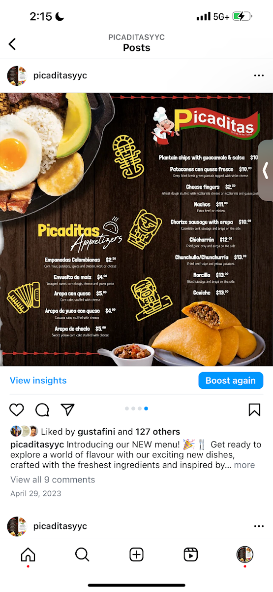 Menu, Picaditas Latin Foods