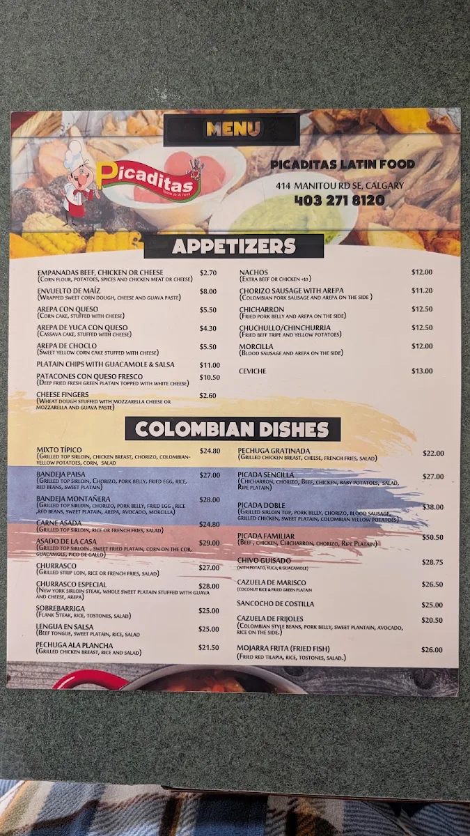 Menu, Picaditas Latin Foods