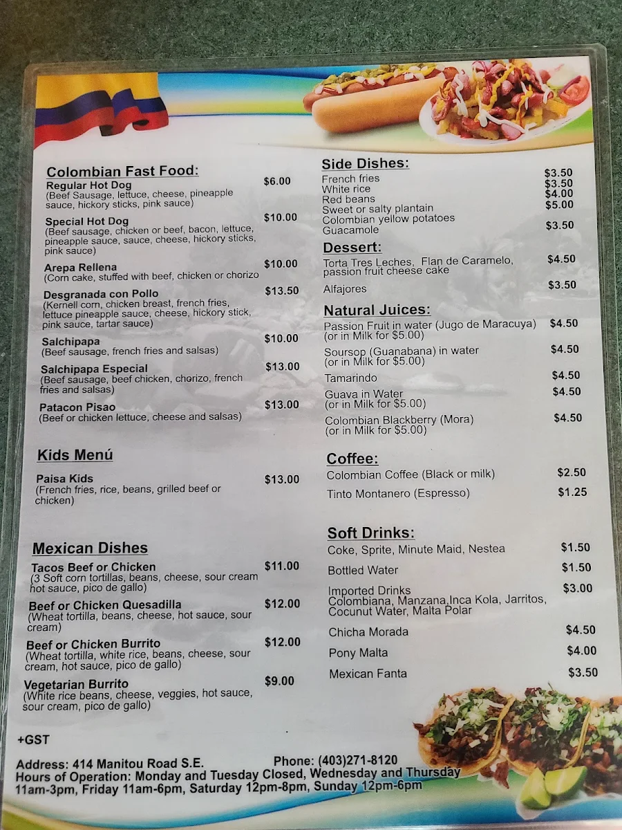 Menu, Picaditas Latin Foods