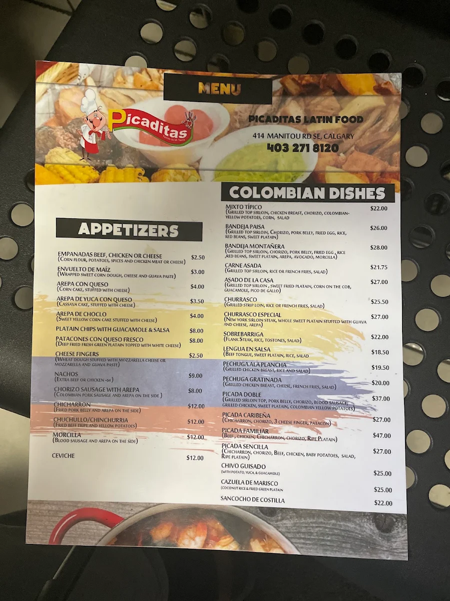 Menu, Picaditas Latin Foods