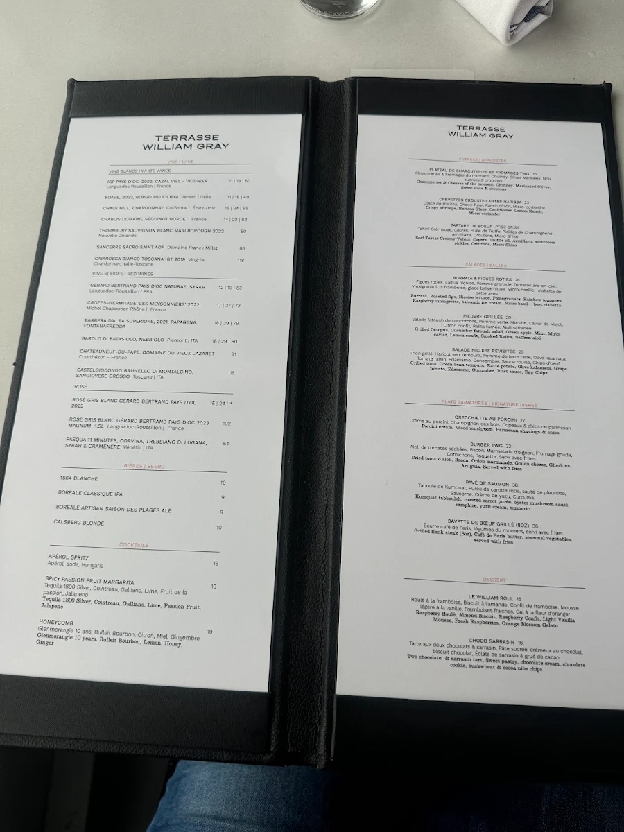 Menu, Terrasse William Gray