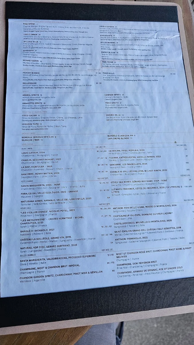 Menu, Terrasse William Gray