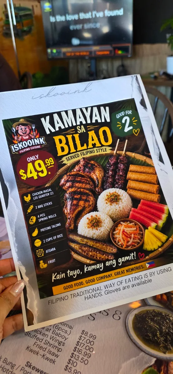 Menu, Iskooink Filipino Cuisine