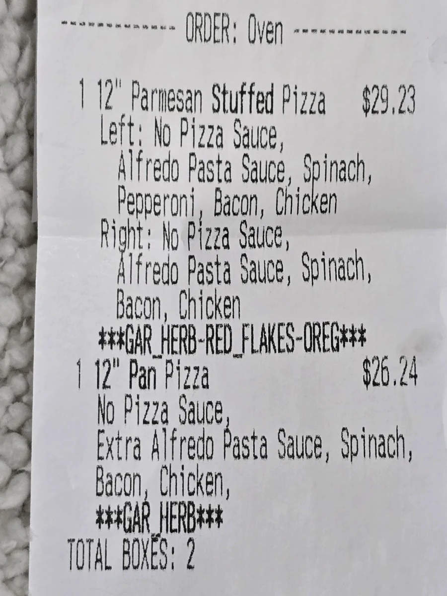 Menu, Domino's Pizza