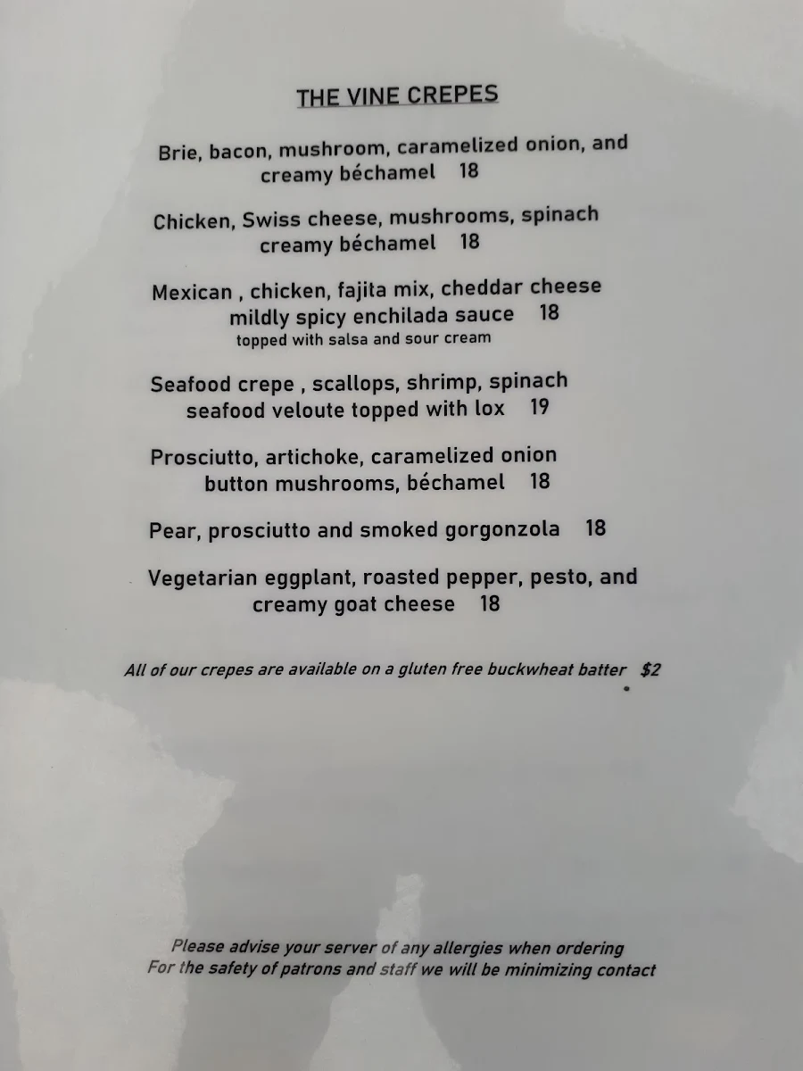 Menu, The Vine