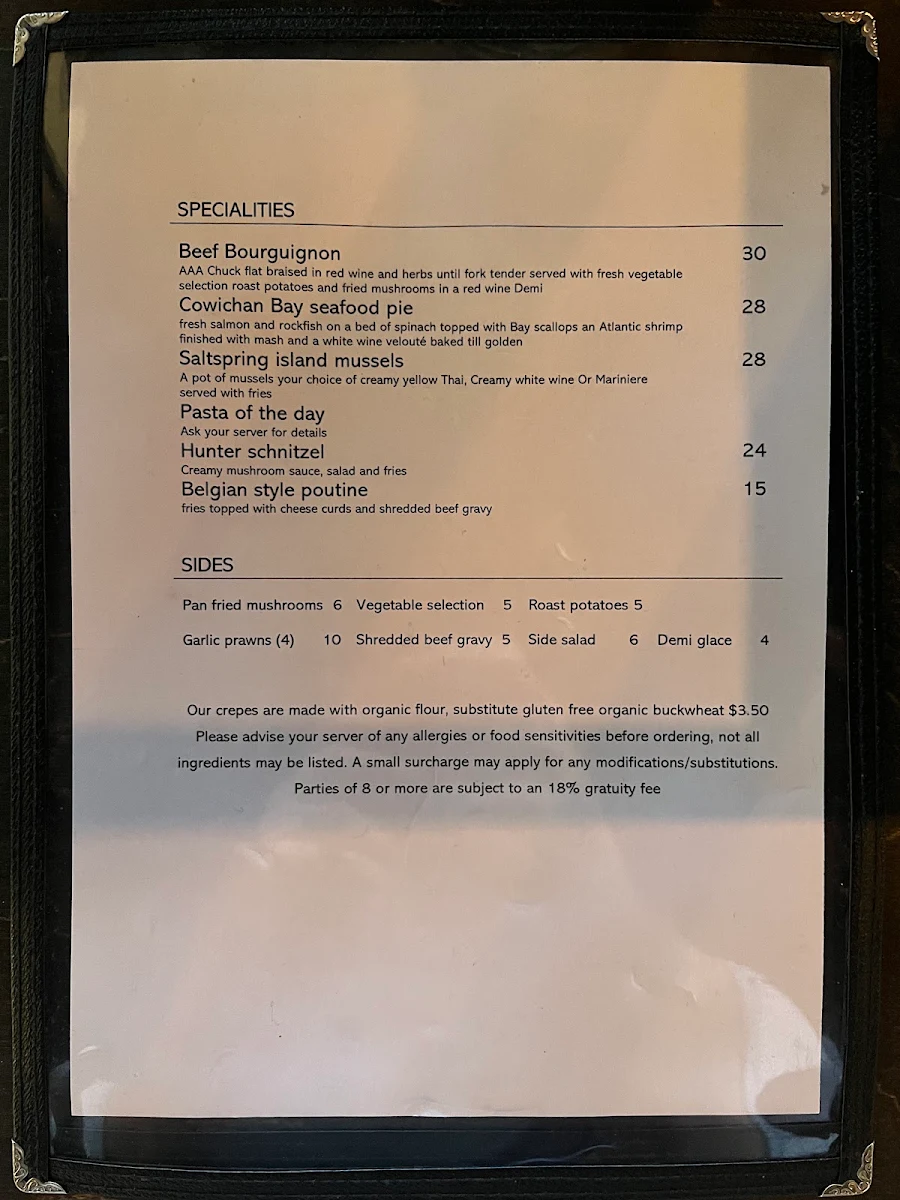 Menu, The Vine