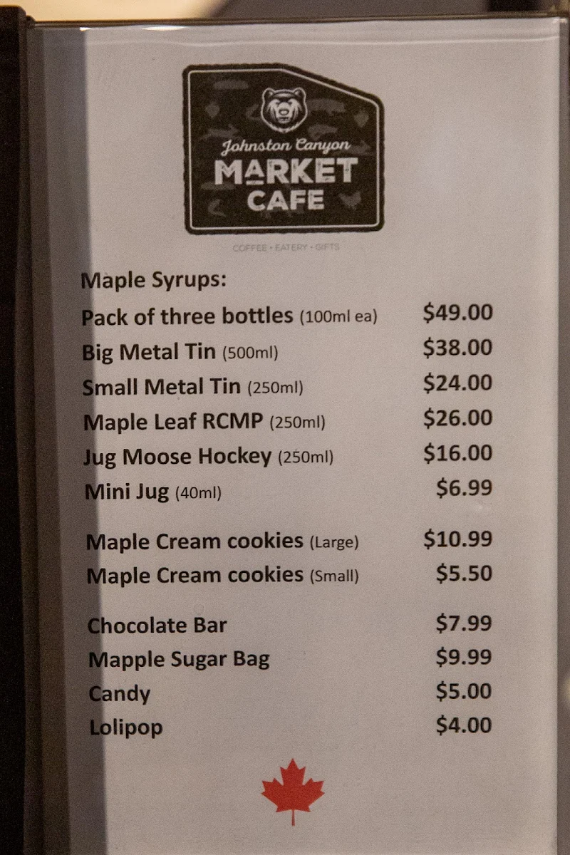 Menu, Johnston Canyon Market Cafe
