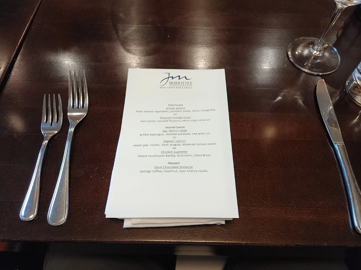 Menu, Murrieta's West Coast Bar & Grill
