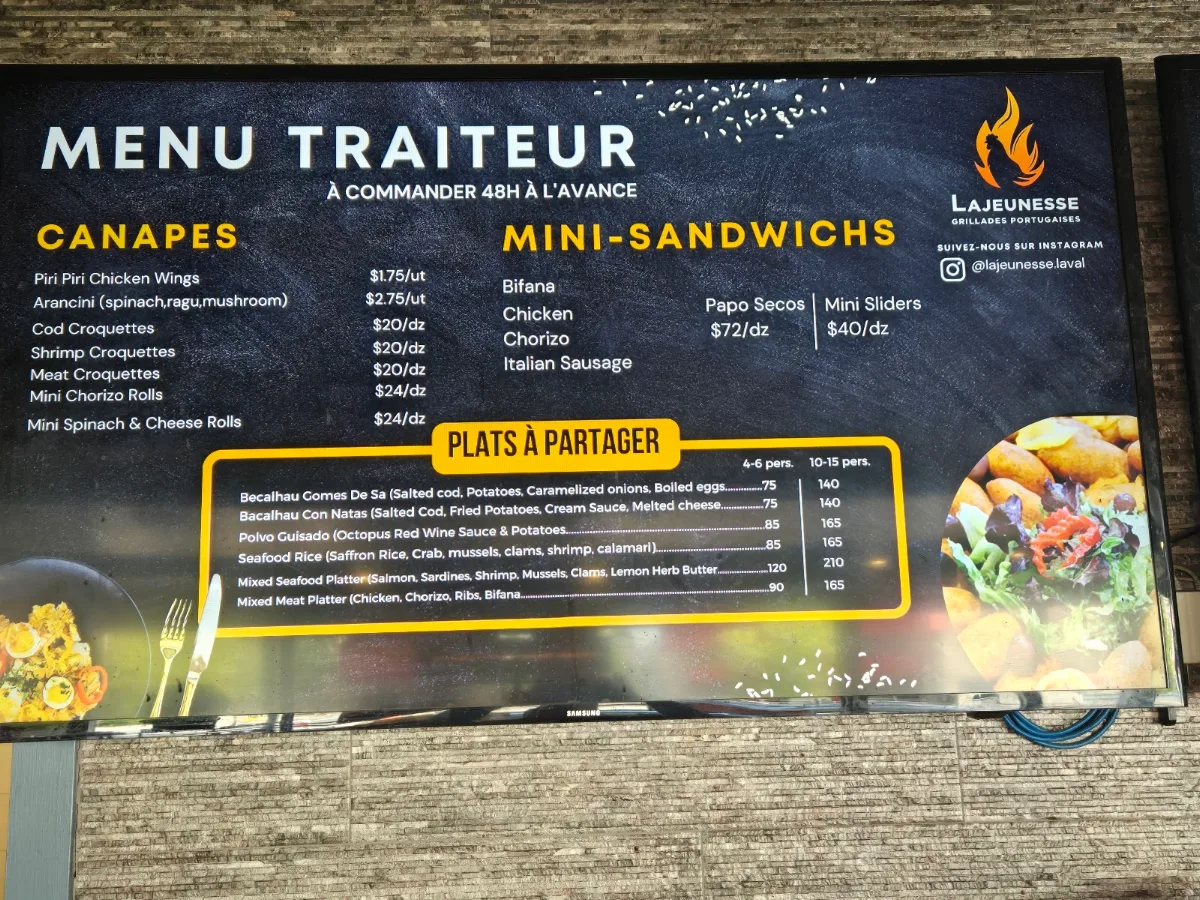 Menu, Lajeunesse Laval