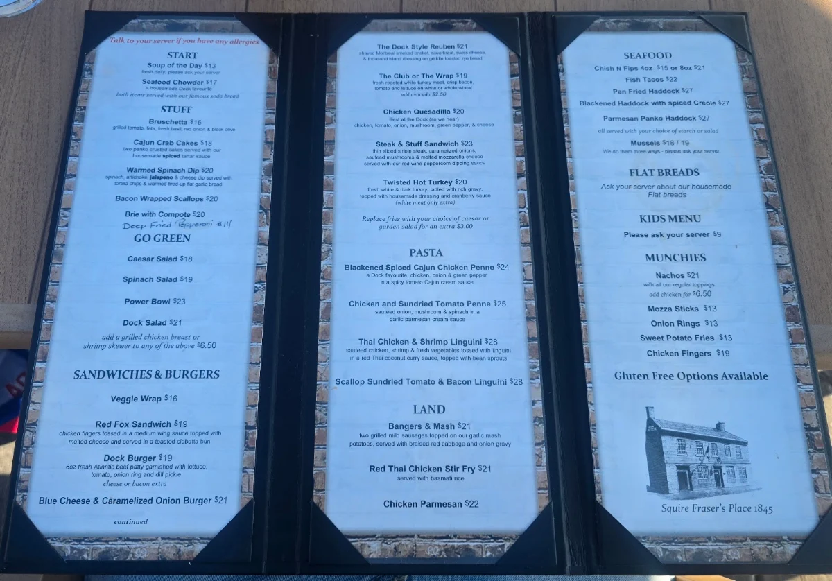 Menu, The Dock