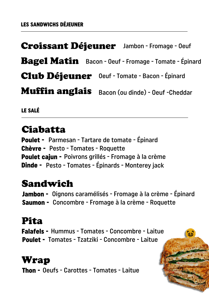Menu, Columbus Café