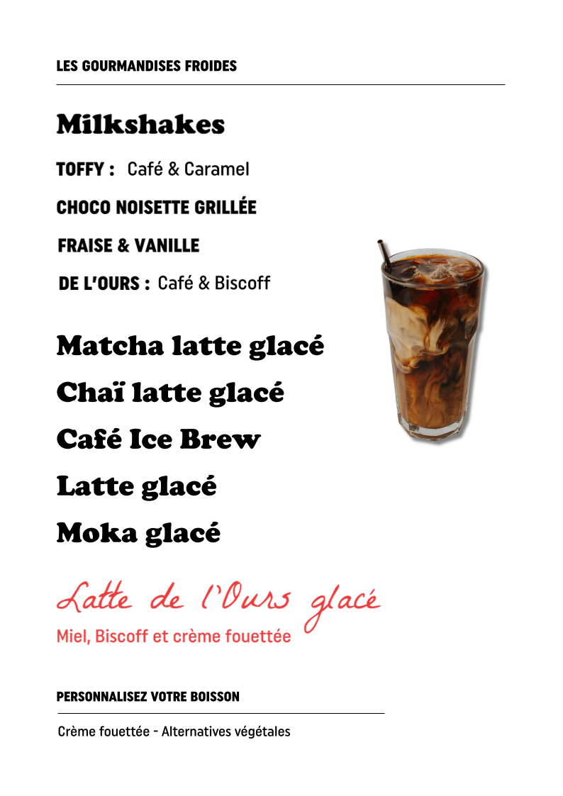 Menu, Columbus Café