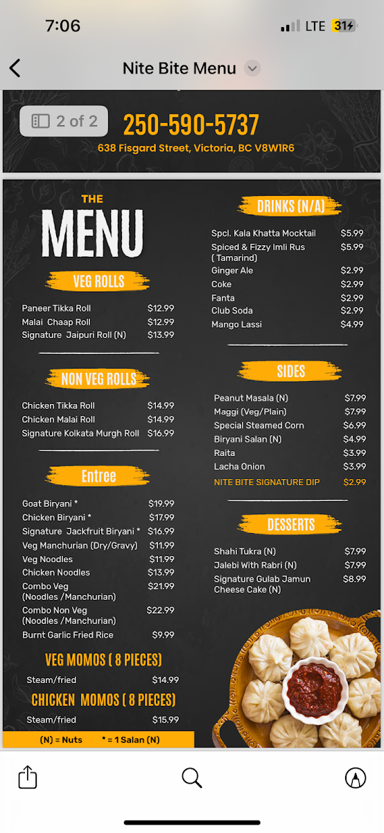 Menu, NiteBite