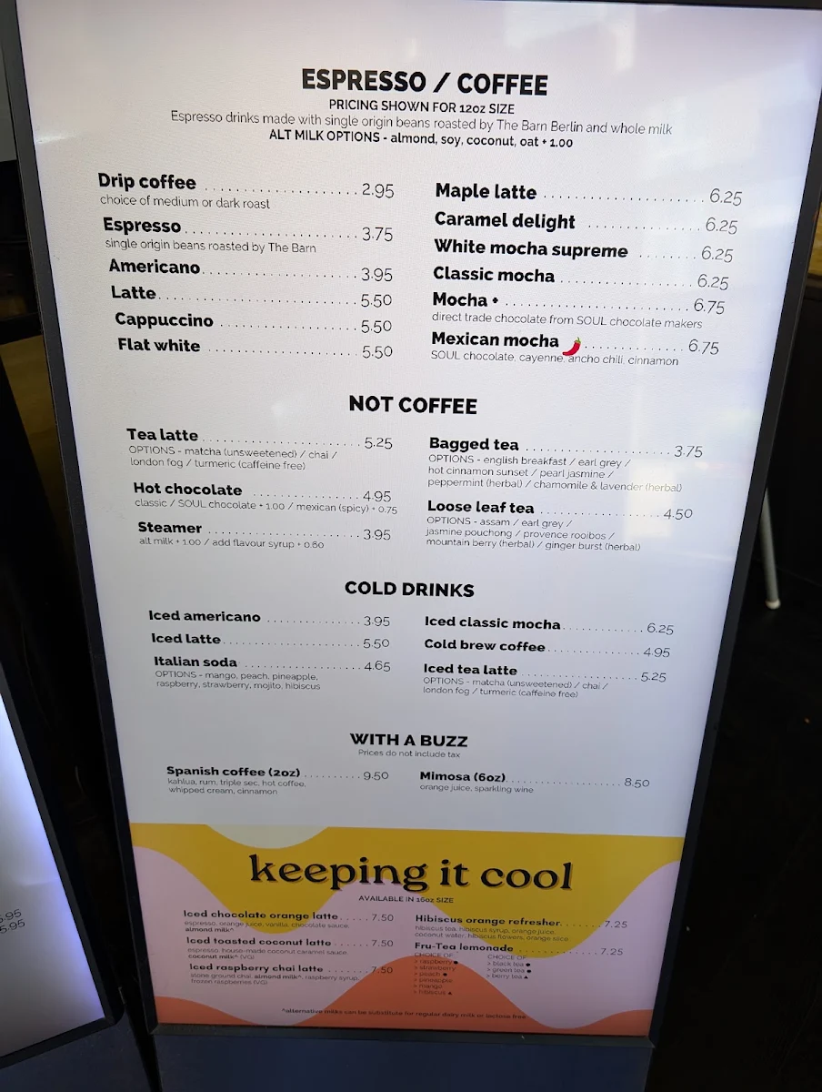 Menu, Craft Cafe