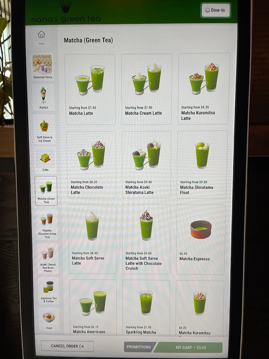 Menu, Nana's Green Tea - Olympic Village