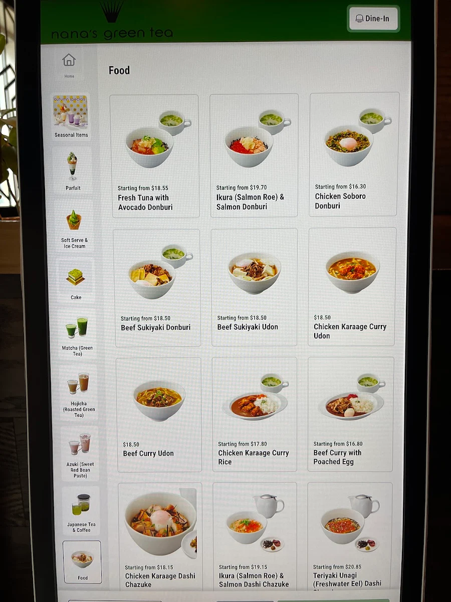 Menu, Nana's Green Tea - Olympic Village