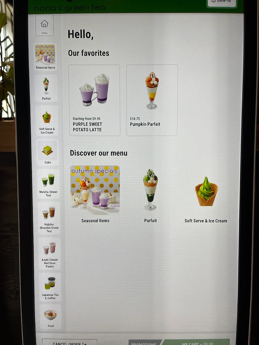 Menu, Nana's Green Tea - Olympic Village