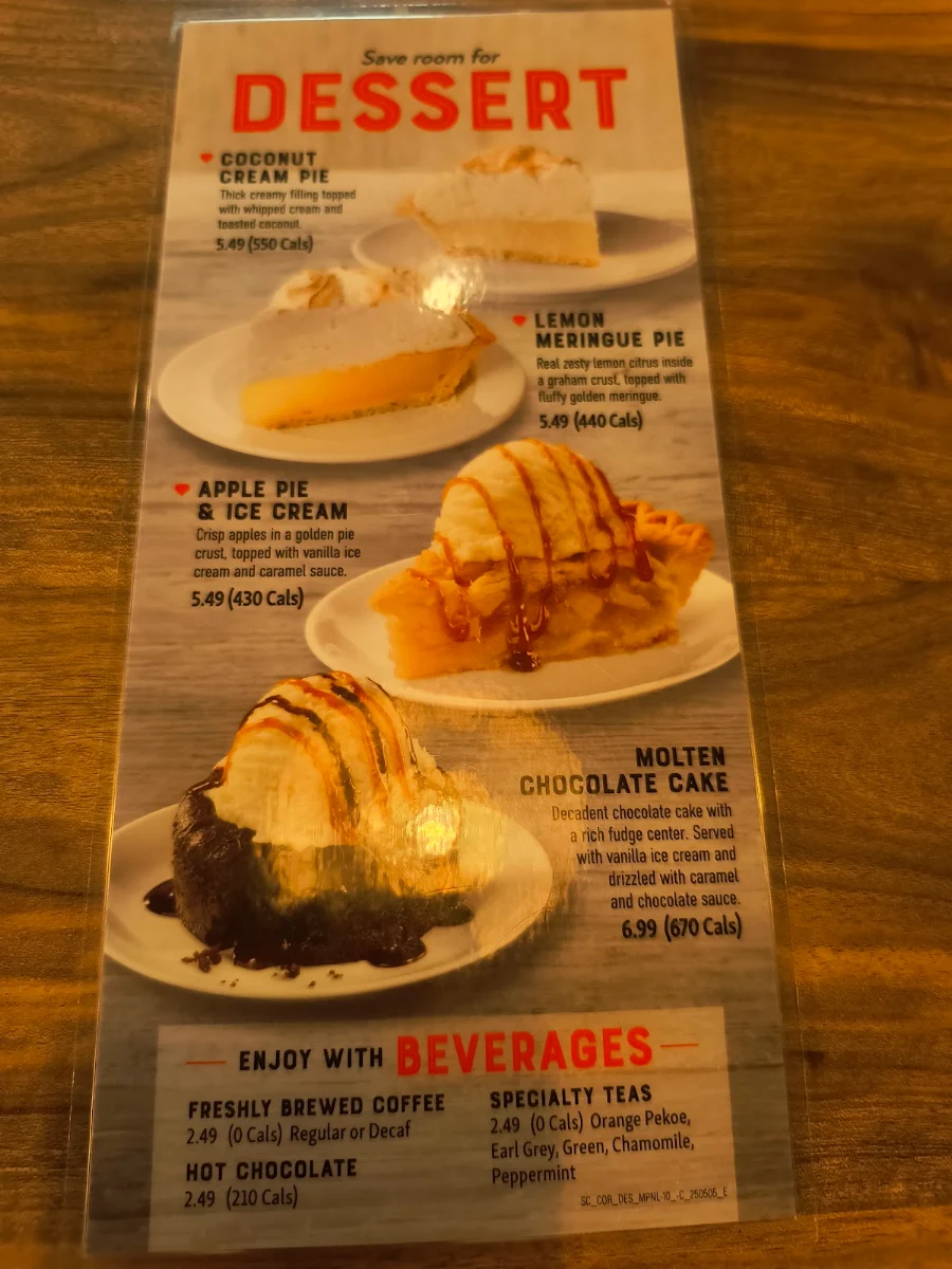 Menu, Swiss Chalet