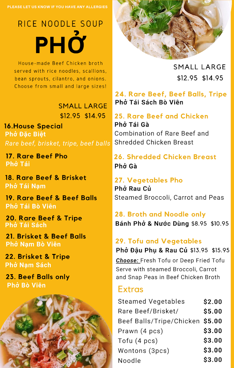 Menu, Pho Soc Trang Vietnamese Cuisine
