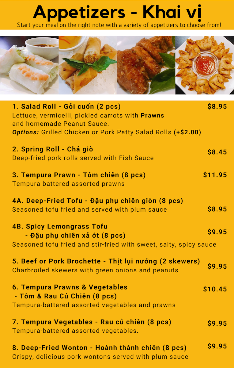 Menu, Pho Soc Trang Vietnamese Cuisine