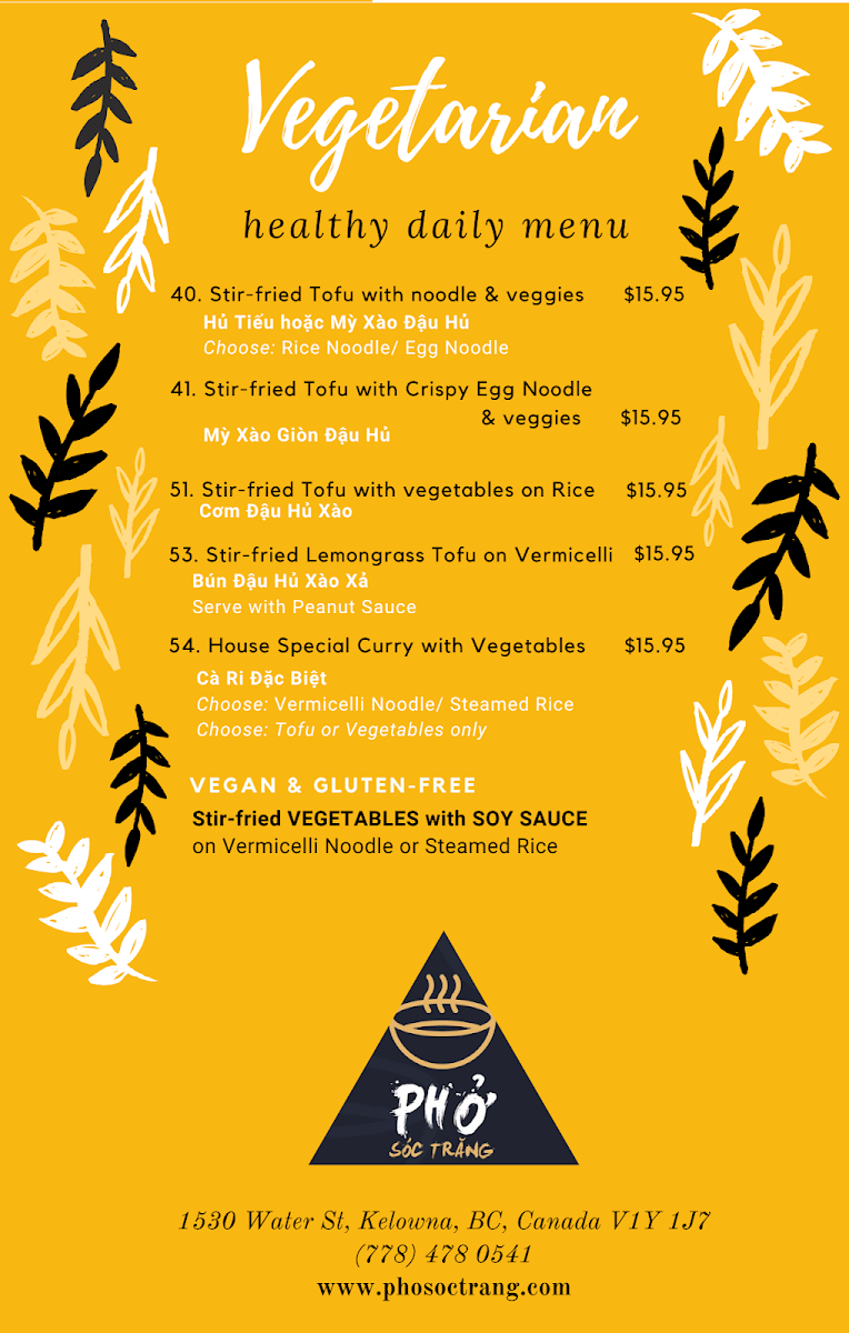 Menu, Pho Soc Trang Vietnamese Cuisine