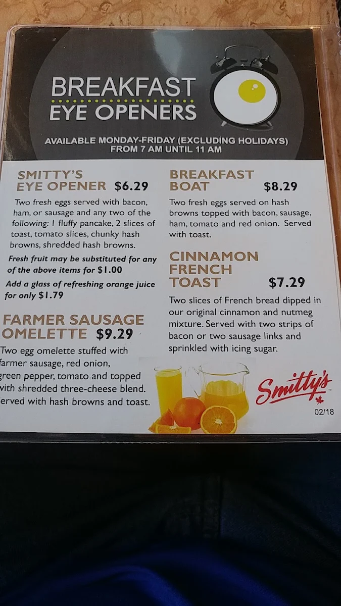 Menu, Smitty's Restaurant & Lounge - Leduc