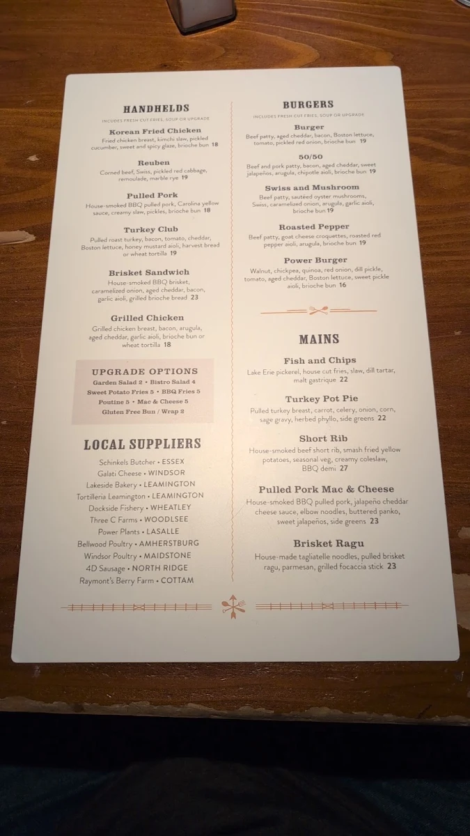 Menu, Billys Taphouse