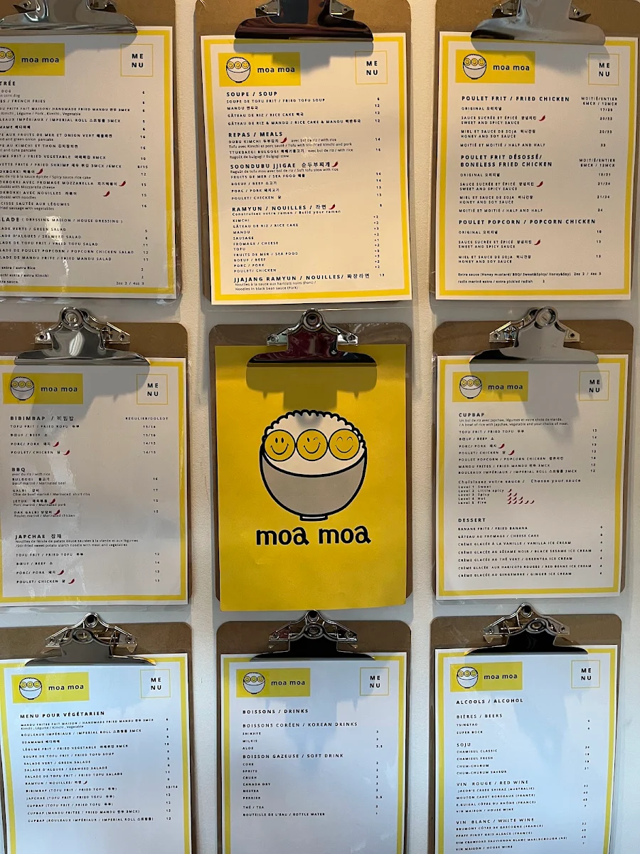 Menu, moa moa