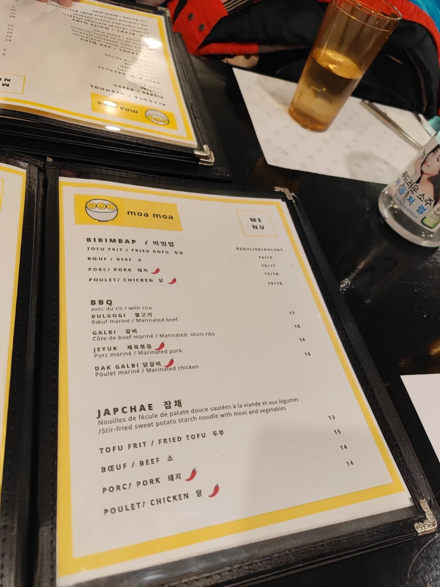 Menu, moa moa