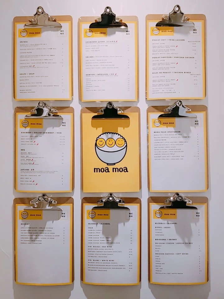 Menu, moa moa