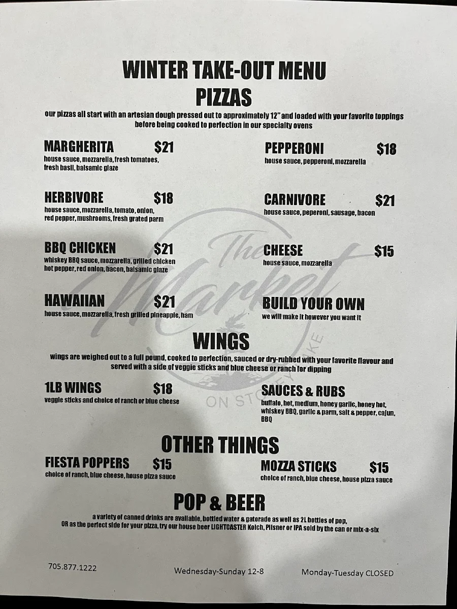 Menu, The Market on Stoney Lake