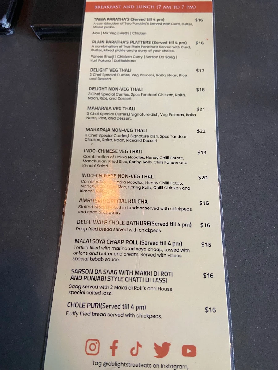 Menu, Delight Street Eats