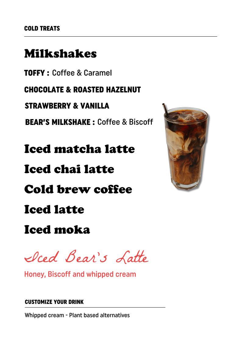 Menu, Columbus Café