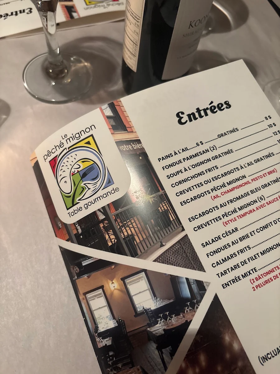 Menu, Restaurant Péche Mignon